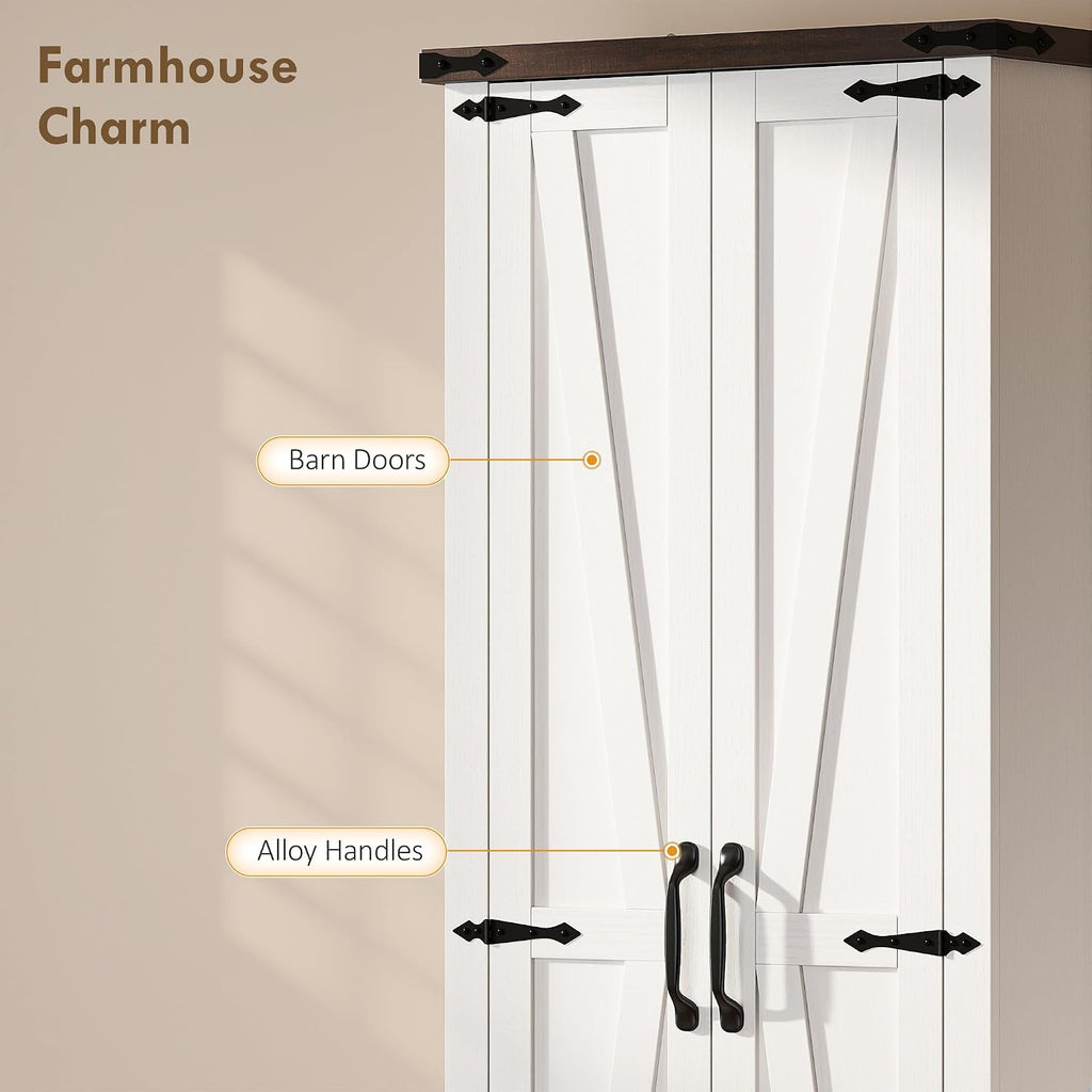HOMCOM 71" Tall Kitchen Pantry, Farmhouse Storage Cabinet with Barn Doors, Drawer and Adjustable Shelves, Freestanding Food Pantry Cabinet for Kitchen, Dining Room, White