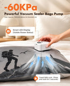 Vacuum Storage Bags with Electric Pump,Supports -60kPa Vacuum Seal Bags for Clothing Included, Travel Bags with Portable Cordless Pump, Compatible with Bags 10 Combo Set