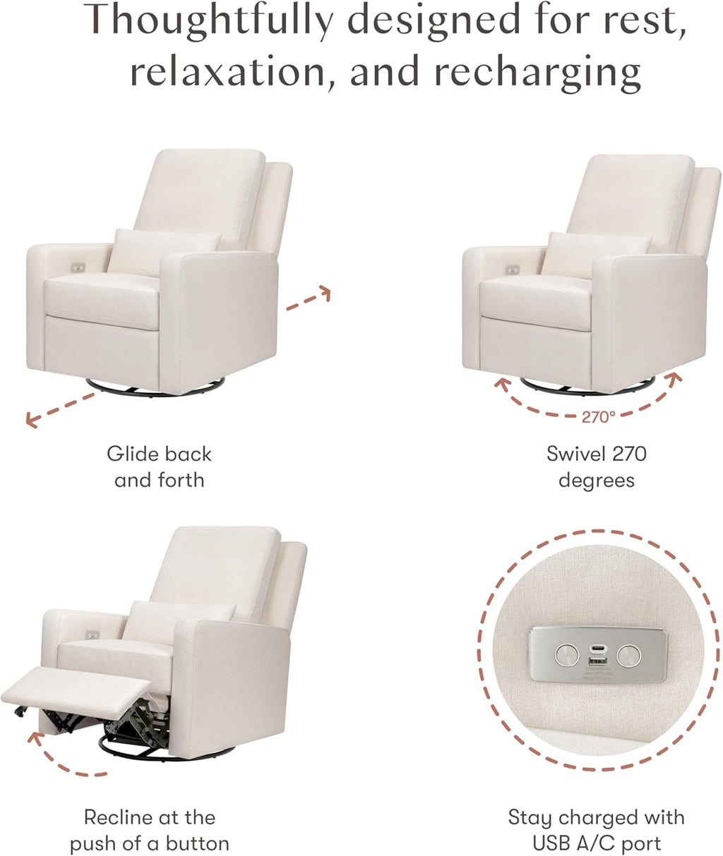 Babyletto Sigi Electronic Power Recliner and Glider with USB Port in Performance Cream Eco-Weave, Water Repellent & Stain Resistant, Greenguard Gold and CertiPUR-US Certified