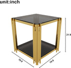 19.9" Square End Table for Living Room, Modern Luxury Side Table with Lower Shelf and Stainless Steel Irregular Leg for Small Space Home Office, Black