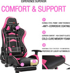 POWERSTONE Gaming Chair - Pink Ergonomic Gaming Chair with Footrest for Women Racing Esports Computer Chair High-Back Lumbar Massage Leather Recliner Rolling Swivel Chair (Pink)