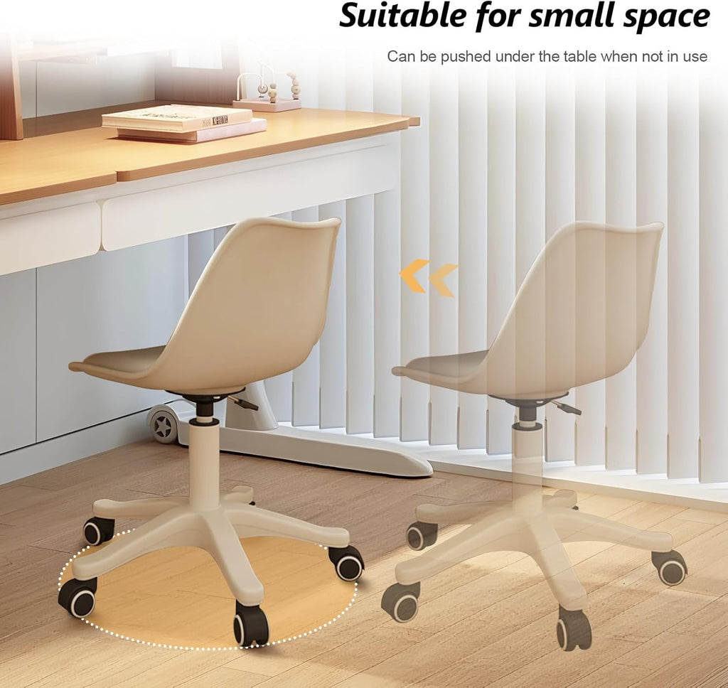 JPBSTO Small Desk Chair Cute, Swivel Armless Task Chair with Soft Padded Cushion, Height Adjustable Home Office Desk Chair with Back for Study Room, Vanity, Office Work, Bedroom