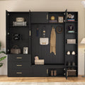 JIJIWANG Wide Hall Tree With Bench and Shoe Storage, 4-In-1 Entryway Bench with 4 Hooks, Storage Drawers and Adjustable Storage Shelves, Entryway Organizer for Mudroom, Hallway, Entrance, Black