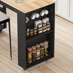 78"-49" Extendable Rolling Kitchen Island with Extended Dining Table, Mobile Kitchen Storage Islands with Storage Drawers, 2-Tier Storage Shelf,Black