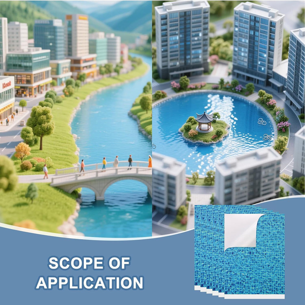 6 Sheets DIY Ripple Water Sticker Floorboard Artificial Water Wave Paper Sticker with Adhesive Backing for Lake Scene Dolls House Deco Diorama Supplies -Blue 11.6 X 8.3 Inch