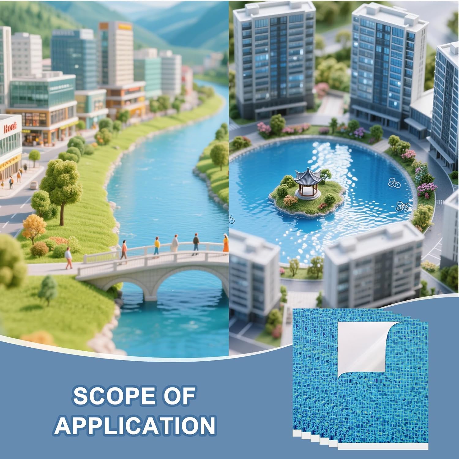 6 Sheets DIY Ripple Water Sticker Floorboard Artificial Water Wave Paper Sticker with Adhesive Backing for Lake Scene Dolls House Deco Diorama Supplies -Blue 11.6 X 8.3 Inch