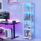BROTTAR Glass Display Cabinet, 4-Tier Curio Cabinets with 3 Color Lights for Collectibles, Storage Cabinet with Door, Glass Display Case & Bookcase with Human Body Sensor, White