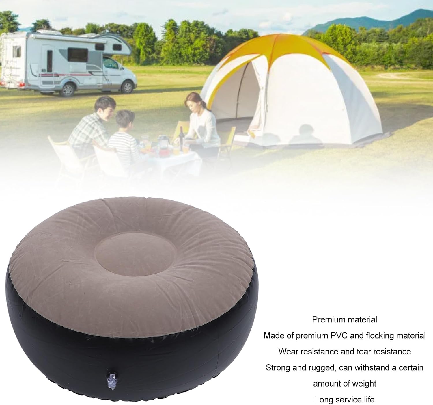 Inflatable Stool Ottoman Footrest, All Weather Foot Rest Indoor or Outdoor Use, Portable Flocking Inflatable Stool Ottoman Pouf Footstool for Home Patio Garden, Camping, Travel