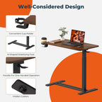 28'' Medical Overbed Bedside Table with Wheels,Rolling Table | 28''x16'' Mahogany Pneumatic Tilting Desktop,Overbed Bedside Table with Hidden Casters for Hospital Use
