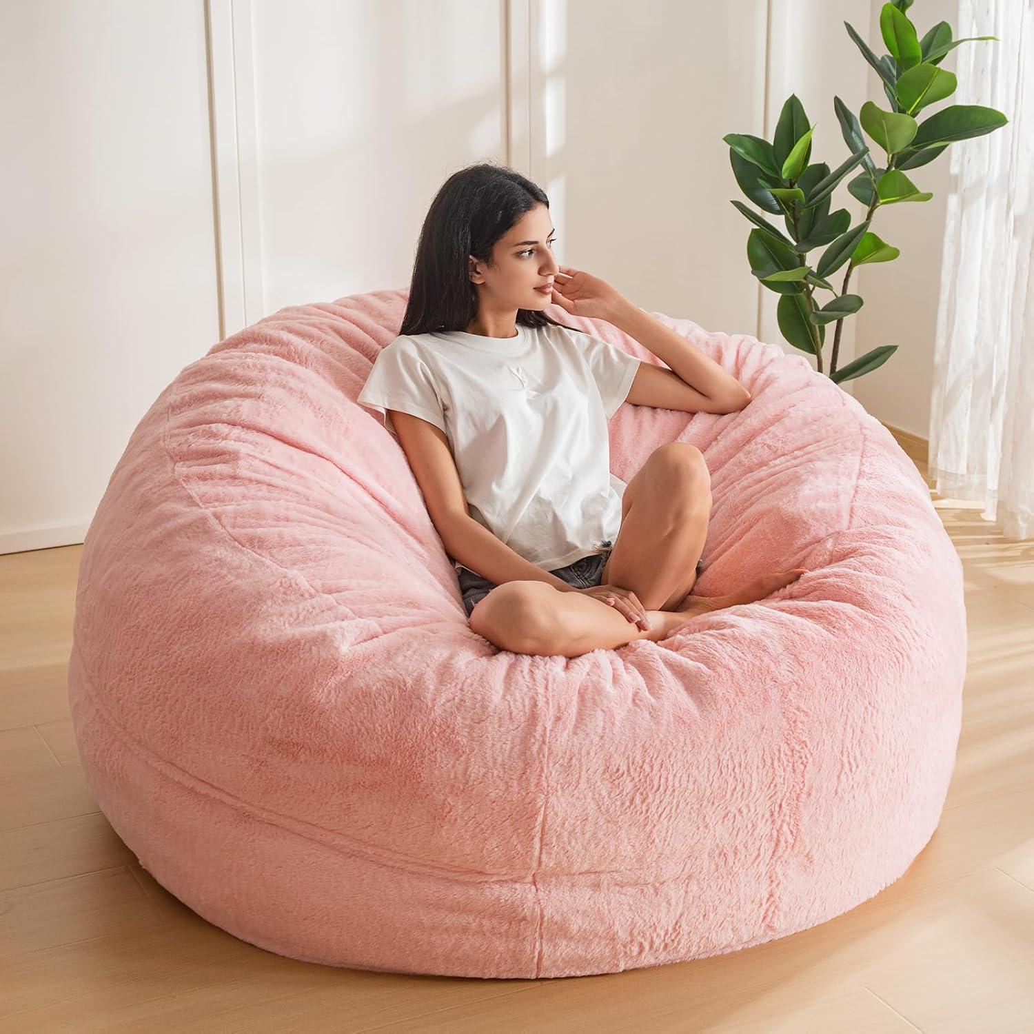 MAXYOYO Bean Bag Chair for Adults, Large 4 ft Bean Bag Chair with Foam Filling, Ultra Soft Fur Lazy Sofa for Living Room Bedroom, Machine Washable Cover