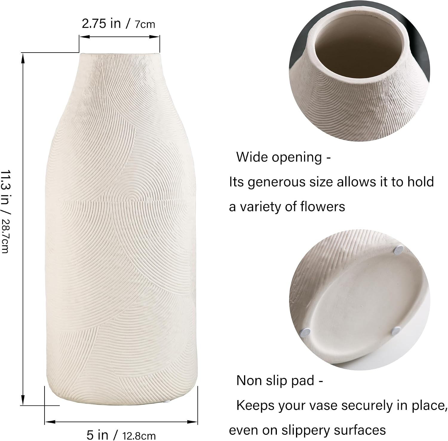 Large Textured Vase, Boho Ceramic Vase for Modern Farmhouse Home Decor, Pottery Vases for Flowers, Pampas Grass, Rustic Decorative Vase, Clay Vase Centerpieces for Dining Table