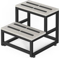 LIANTRAL Step Stool for Adults & Kids, Heavy Duty Wooden Stepping Stools, Bedside Foot Stool with 500lbs Load Capacity, Non-Slip 2 Step Stool for Bed, Kitchen, RV - Gray