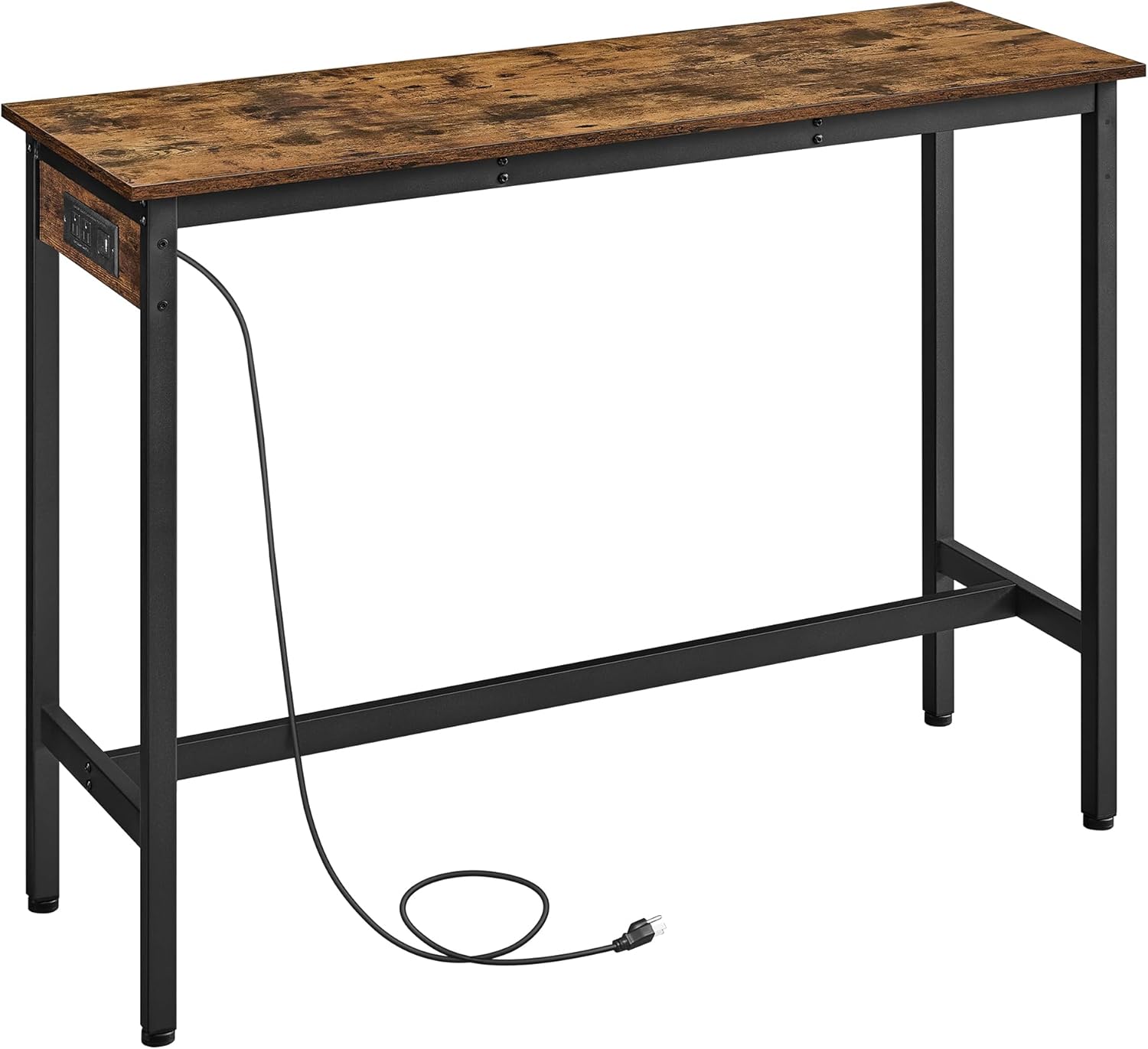 VASAGLE Bar Table, Narrow Long Kitchen Dining Table with Charging Station, Sturdy Metal Frame, Industrial, 15.7 x 47.2 x 35.4 Inches, Rustic Brown and Ink Black ULBT121K01