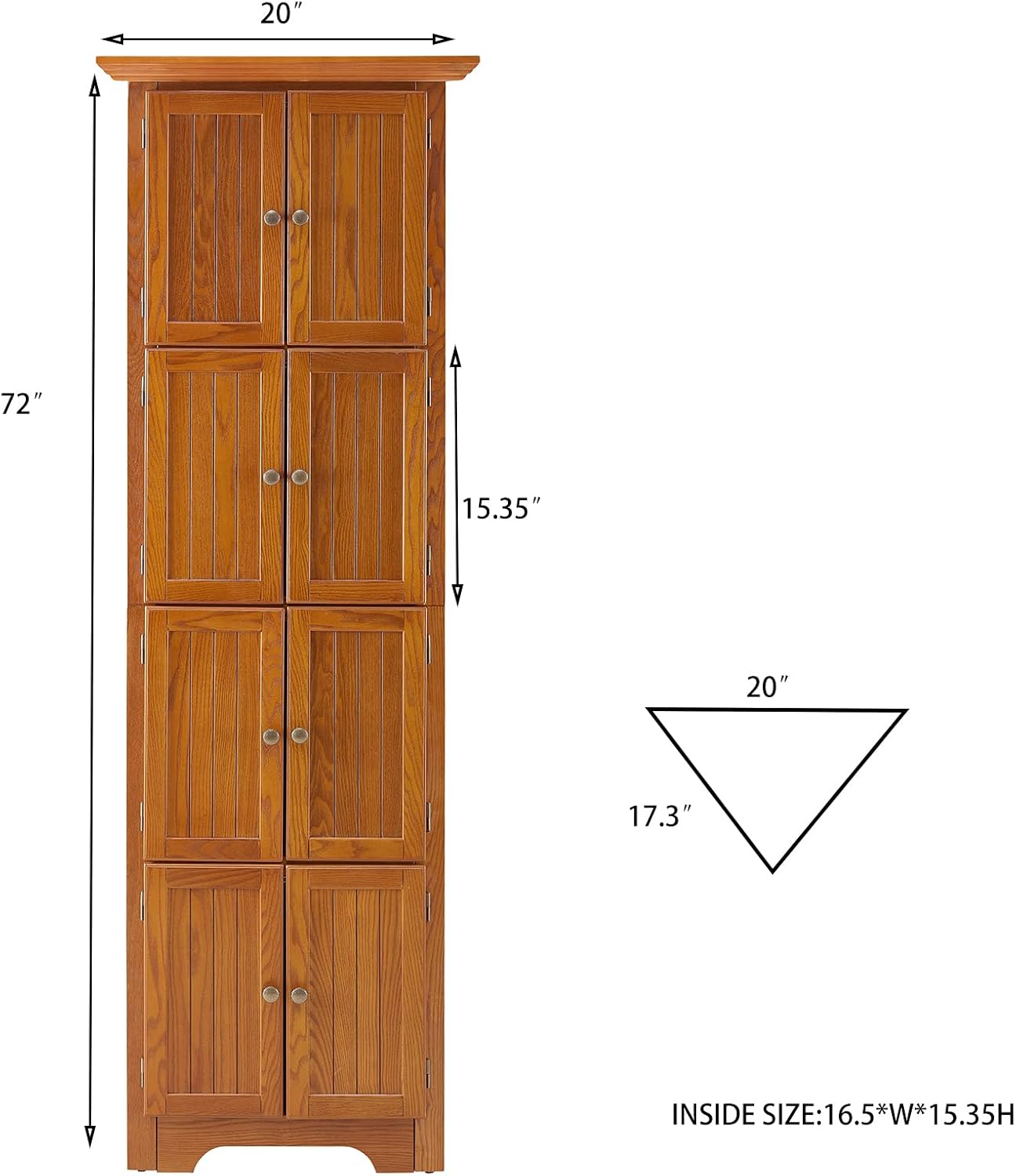 4-Tier Corner Kitchen Pantry Storage Cabinet with Shelves, 72" Tall Kitchen Storage Cabinets with 8 Doors, Narrow Pantry Cabinet with Space Saving, Storage Floor Cabinet for Place (Oak)