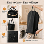 Foluck Large Laundry Hamper, 100L Waterproof Laundry Basket with Lid and Removable Bag, Collapsible Tall Clothes Hamper with Bamboo Handles for Clothes Toys in Dorm Bedroom Bathroom, Black
