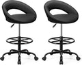 BESTFAIR Office Drafting Chair - Bar Stools with Back Support, Adjustable Foot Rest and Wheels, Shop Rolling Swivel Chair for Standing Desk Counter Kitchen Salon Home Vanity, Black 2 Pack