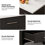 4 EVER WINNER Kitchen Island with Storage, Kitchen Island Cart on Wheels with Trash Can Cabinet, Spice Rack & Towel Rack, Kitchen Island Table with Faux Marble Countertop, Black