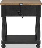 Furniture of America Narella Modern Farmhouse Solid Wood End Tables Set of 2, Bedside Nightstand with Drawer, Shelf and USB Ports, Wooden Night Stand for Bedroom, Dorm, Black/Rustic Oak