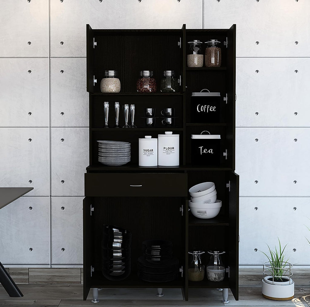 Black Pantry with 1 Shelf and Drawer - Store Your Kitchen Items Efficiently Keep Well-Organized Functional