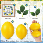 Norme 63 Pcs Artificial Lemon Decoration for Home Centerpiece, Faux Yellow Lemons, Artificial Fake Lemon Leaves and Wooden Desktop Sign Decor for Home, Kitchen, Party Decor, Photography Props