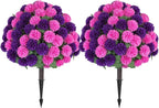 Fake Outdoor Flowers with Stakes - Set of 2 Pink Purple 33" H X 19.7" W Artificial Mums Topiary Flower Balls for Front Porch Planters Decor - Faux Silk Floral Bushes Plants for Outside Patio Yard