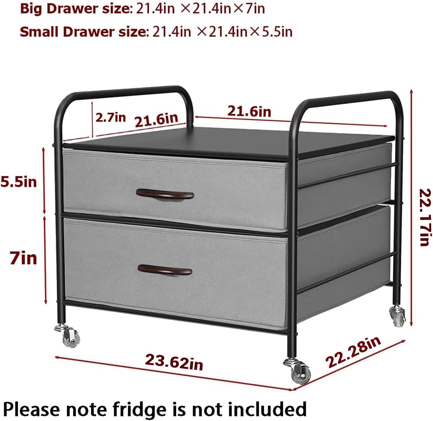 EazeHome Mini Fridge Stand, Fridge Stand with Storage, 2 Drawer Fridge Cart, Organizer Unit for Mini Fridge, Fridge Stand with Metal Frame and Fabric Drawers, Mini Fridge Table with 4 Swivel Wheels