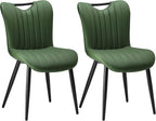 Leather Upholstered Dining Chairs Set of 2, Mid-Century Modern Kitchen Dining Room Chairs with Black Metal Legs, Armless Faux Leather Accent Dinner Chairs Kitchen Side Chairs, Green