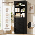 Cyclysio 80" Kitchen Pantry with 6 Drawers, Extra Tall Arch Storage Cupboard with 6-Tier Open Shelves, Freestanding Wood Shelf with Baseboard Cutout for Dining Living Room Bathroom Furniture