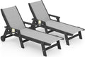 SERWALL Textilene Patio Chaise Lounge Chair Set of 2, HDPE Outdoor Lounger for Pool, Black