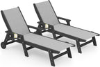 SERWALL Textilene Patio Chaise Lounge Chair Set of 2, HDPE Outdoor Lounger for Pool, Black