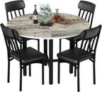 AWQM Round Dining Table Set for 4, Wood Circle Kitchen Table and Chairs Set for 4, Modern Dining Room Sets with 4 Faux Leather Chairs, Round Dinner Table for Small Space, Grey