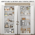 71" Tall Kitchen Pantry Storage Cabinet, 2 Doors Metal Food Pantry Cabinets, Kitchen Storage Cabinet with Adjustable Shelves Tfreestanding Pantry Cupboard for Dining Room (White)