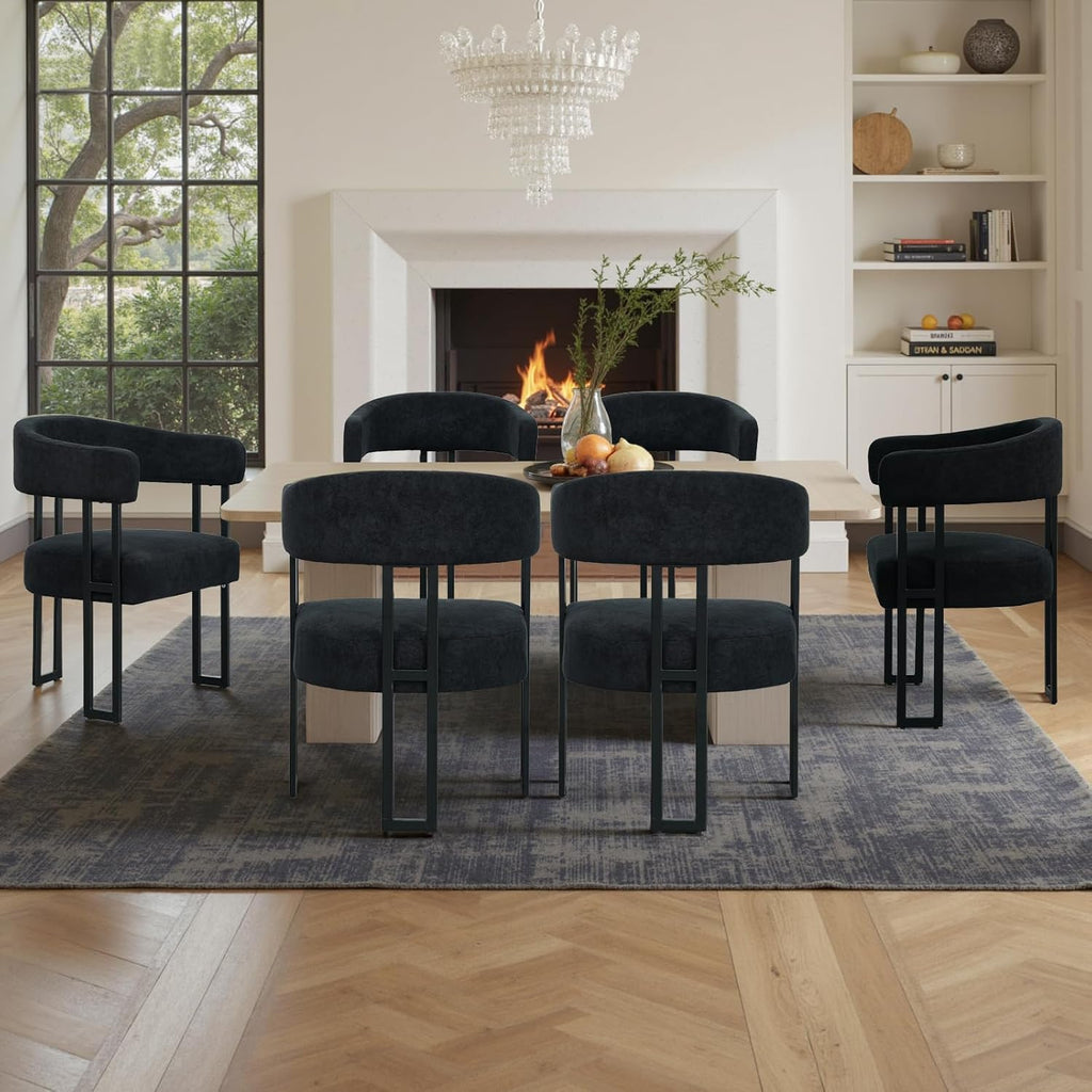 SIMTONAL Boucle Dining Chairs Set of 4-Black Accent Chairs with Arms, Soft Teddy Fleece Upholstered Armchairs for Kitchen Dining Living Room
