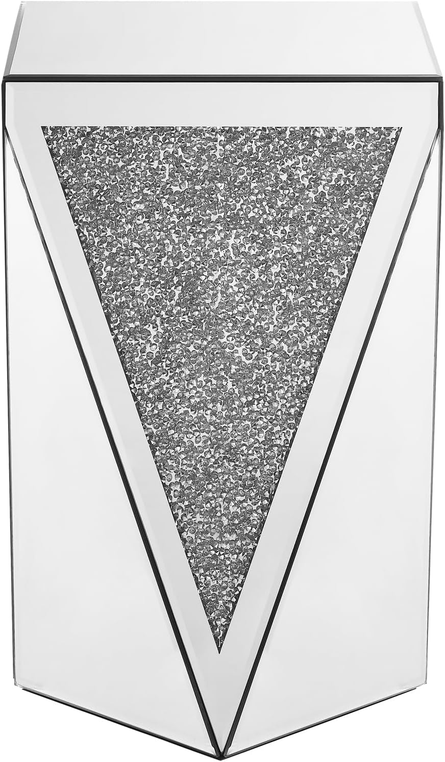 Mirrored End Table Modern Inverted Triangular Side Table with Crystal Design Decorative Glass Accent Small Coffee Table Bedside Table for Home Decoration Crystal Diamond Bed Night Stand