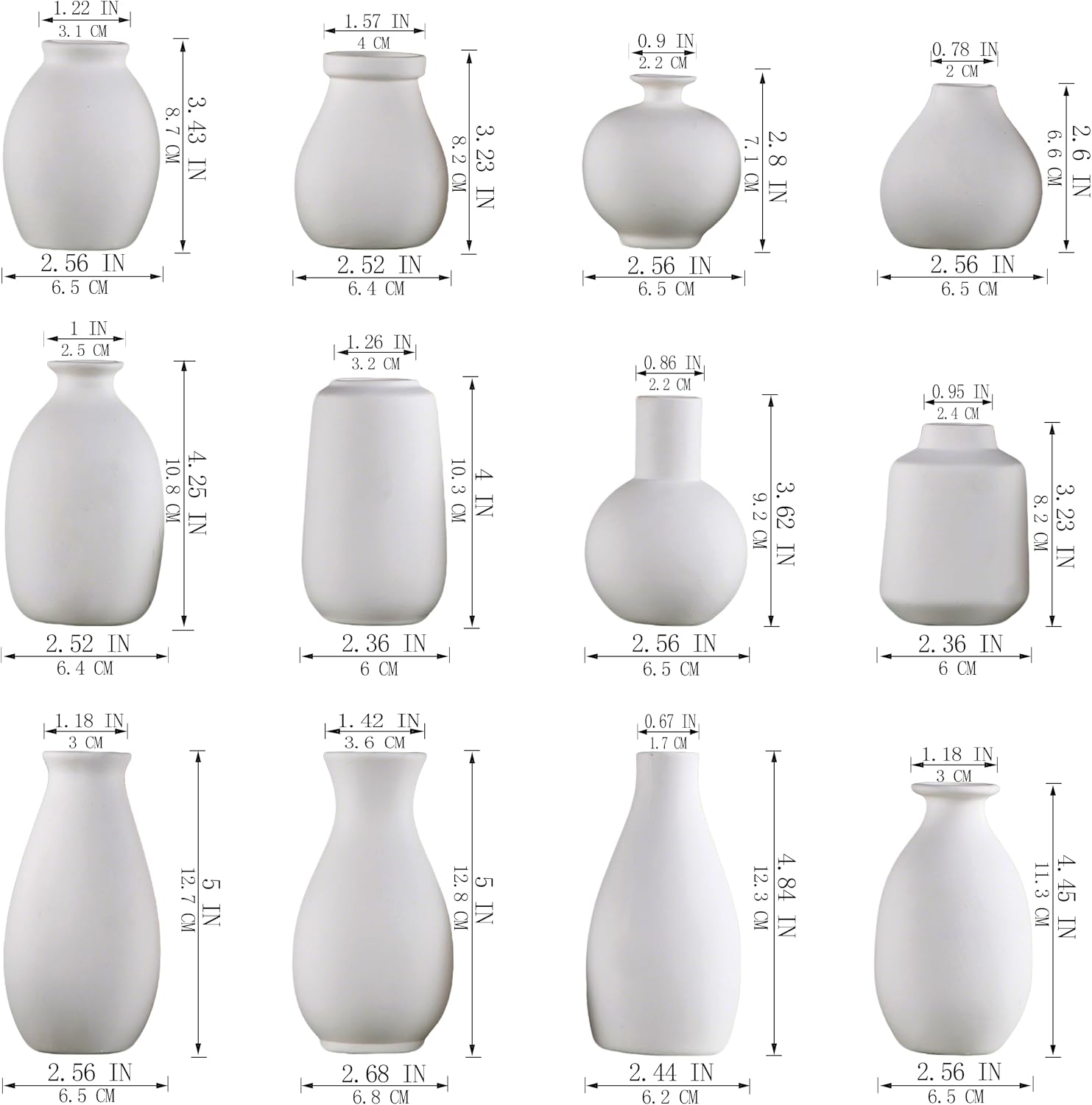 White Bud Vases Set of 12, Small Ceramic Vase in Bulk, Mini Pottery Vases for Pampas Grass Clay Vase for Wedding Table Centerpieces Decoration Modern Boho Rustic Home Decor DIY Gift
