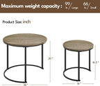 Yaheetech Nesting End Table Set of 2, Rustic Stacking Side Tables, Round Wooden Tabletop and Sturdy Metal Base for Living Room, Tea Room, Small Space, Gray | Nesting Table