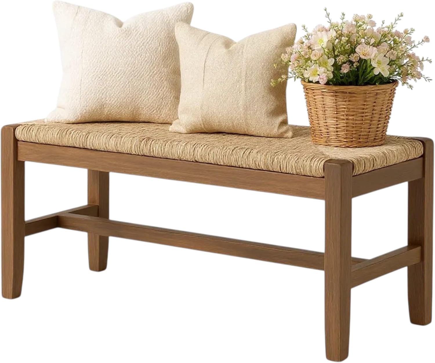 Alaterre Furniture Newport 40 Inch Solid Wood Entryway Bench - Modern Farmhouse Indoor Decorative Bench with Natural Seagrass Rush Seat - Furniture for Entryway, Dining Room, or Kitchen (Natural)
