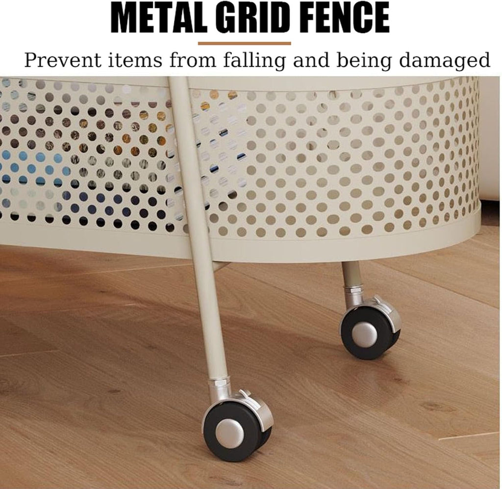 Double Layer Trolly Side Table, Metal Rolling Cart Storage Shelf, Side Table with Wheels, Small Spaces Bedside Table for Home Sofa Kitchen Living Room Bedroom