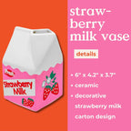 ban.do Ceramic Petite Carton Shape Vase, Strawberry Milk | Retro Inspired Decorative Mini Vase, Unique Food Theme Pink Home, Kitchen, and Bookshelf Decor
