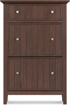 SIMPLIHOME Acadian Solid Wood 36 inch Wide Small Storage Bench and 31.5 inch Wide Shoe Storage Cabinet in Brunette Brown for the Living Room, Entryway, and Family Room, Transitional Style