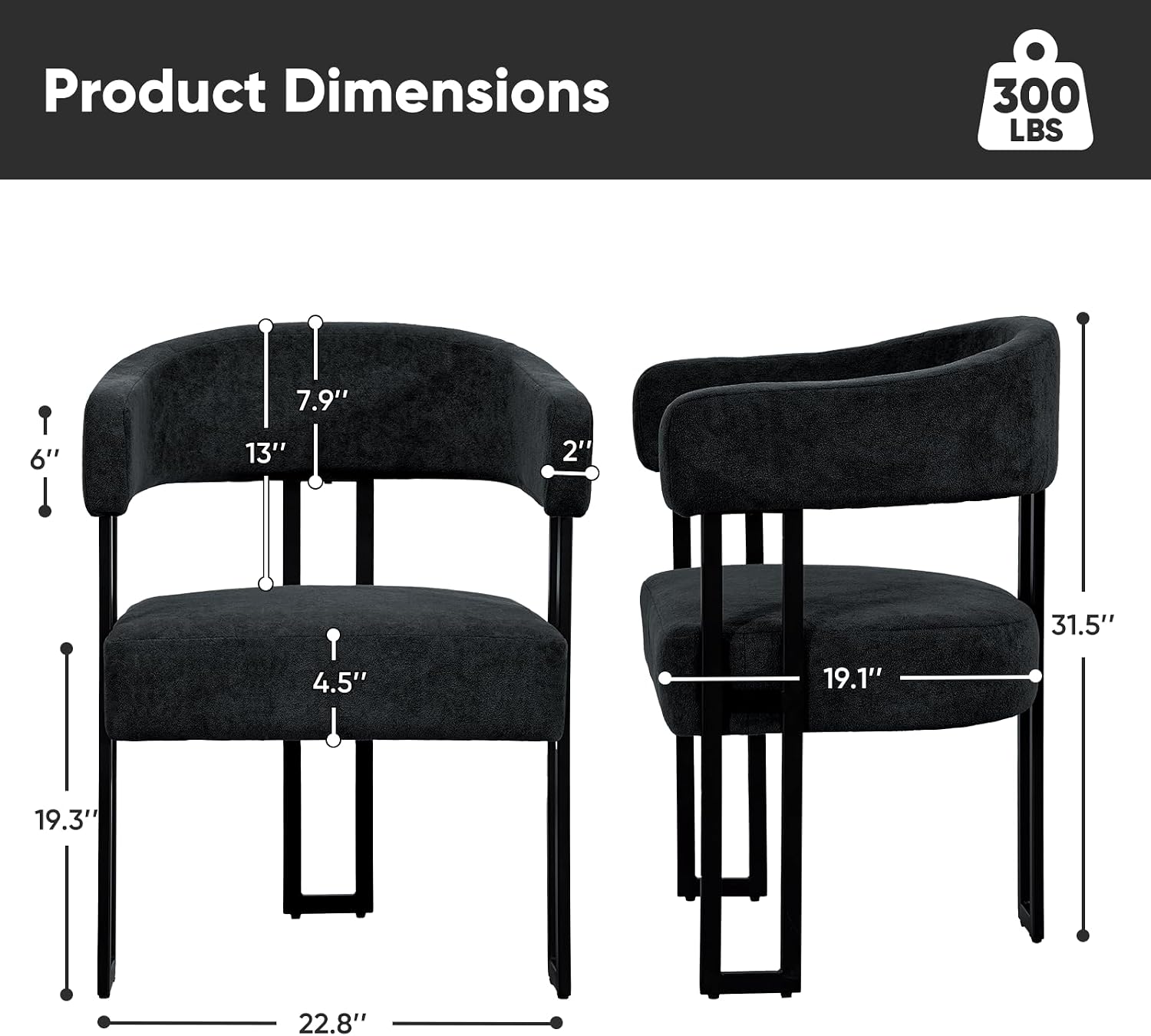 SIMTONAL Boucle Dining Chairs Set of 4-Black Accent Chairs with Arms, Soft Teddy Fleece Upholstered Armchairs for Kitchen Dining Living Room