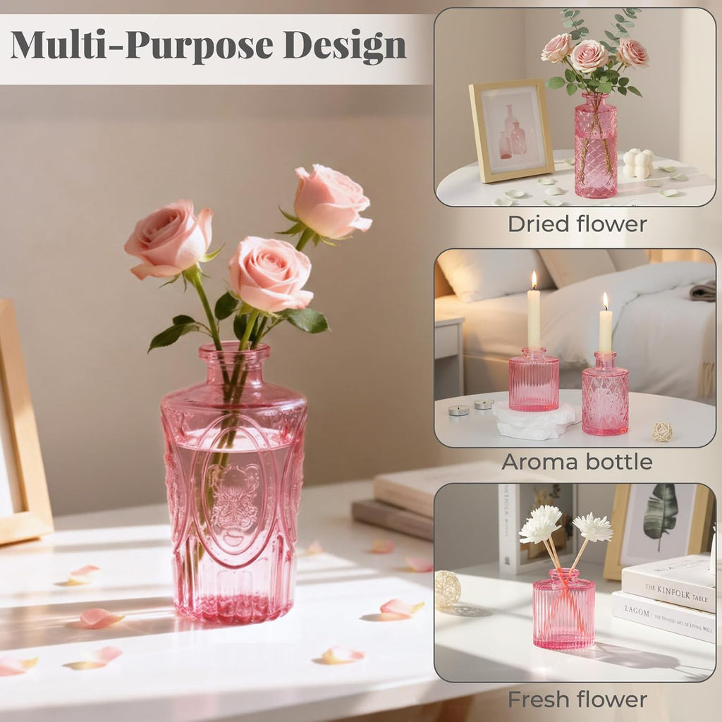 BEAHOT Bud Vase in Bulk - Flower Vases for Wedding Decorations, Glass Vase for Table Decorations, Small Vase for Home, Mother's Day, Centerpieces, Party, Office (32pack,Pink)