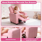 Kids Recliner with Cup Holder, PU Leather Toddler Recliner for Kids Age 1-4 w/Backrest & Footrest, Children’s Lounge Chair for Boys & Girls, Small Recliner for Bedroom Playroom Living Room (Pink)