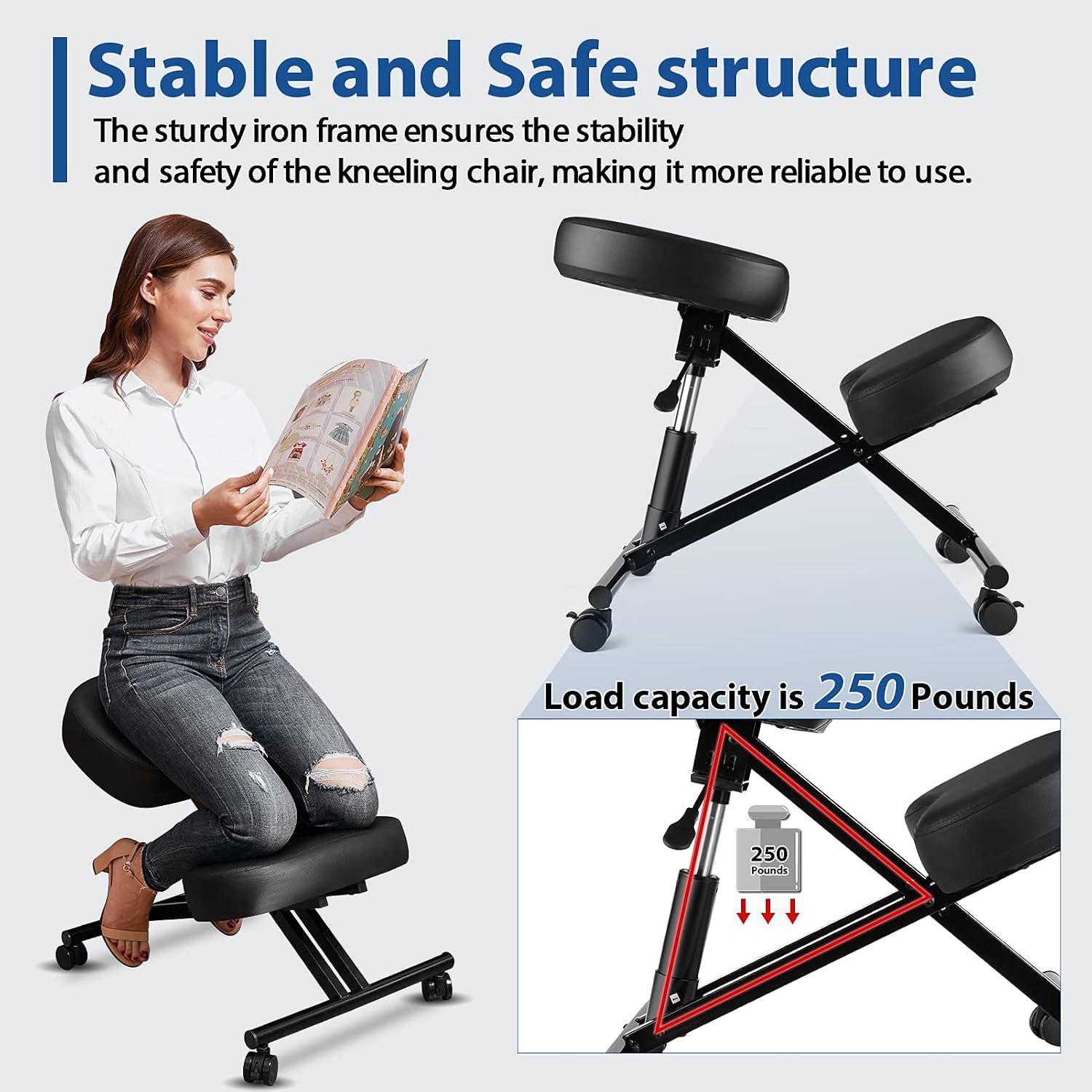 Himimi Kneeling Chair Ergonomic for Office, Height Adjustable Stool with Thick Foam Cushions for Home and Office - Improve Posture to Relieve Neck & Back Pain, New Upgraded Pneumatic Pump