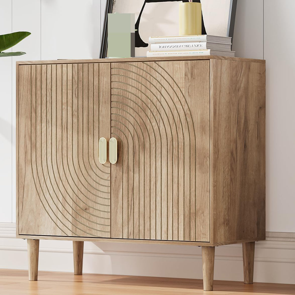 Sideboard Buffet Cabinet with Storage,Sideboard Buffet with Doors and Adjustable Shelf,Wooden Storage Cabinet, 31.3”W x 15.0”D x 30.6”H (Natural)