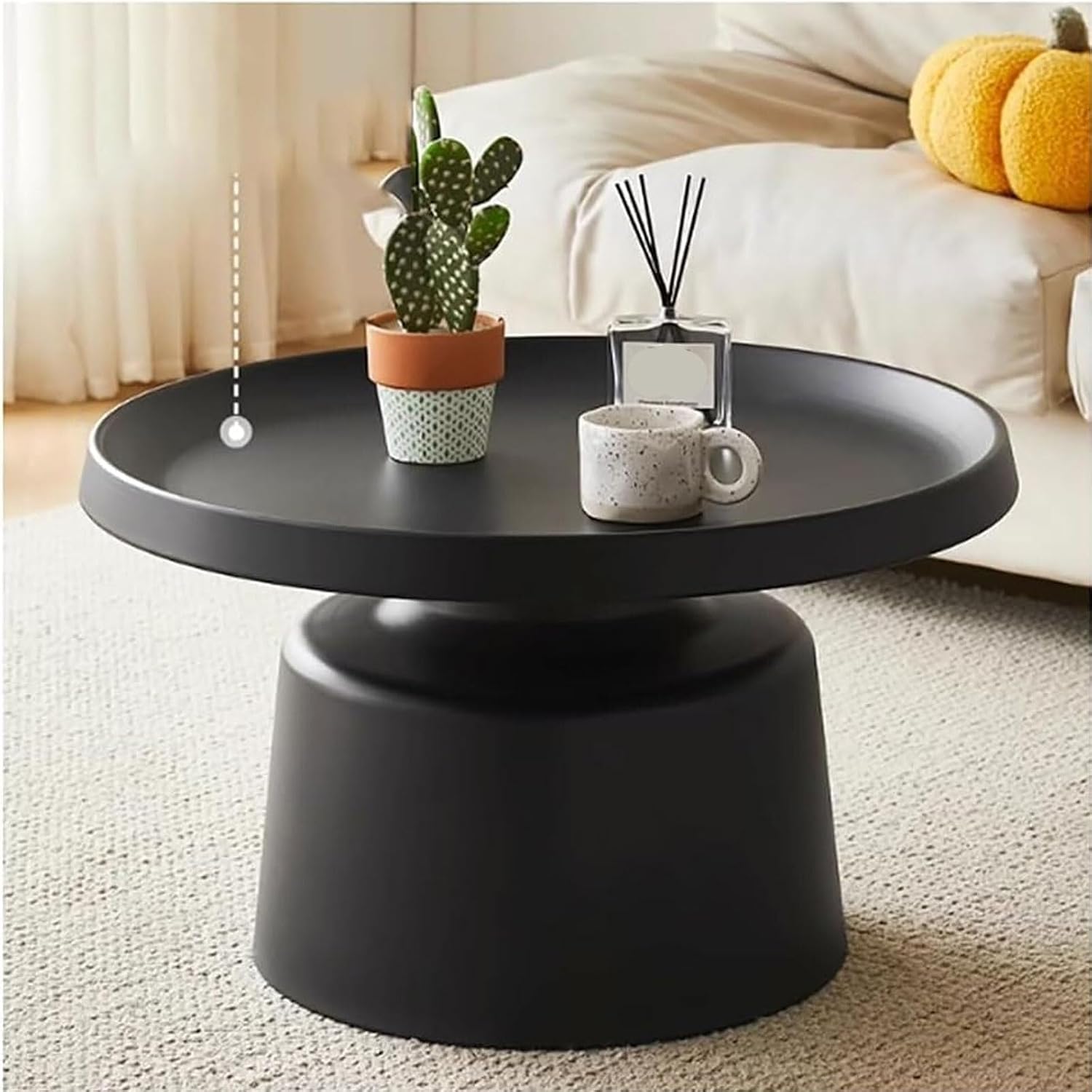 Multicolor Round Coffee Table for Living Room Sofa Side Table and Balcony Accent Curved Edge Design Bottom Shelf Multi Scenario Use(Gray,70x40x45cm)