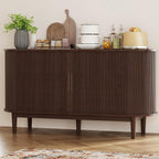 LINSY Home 55" Sideboard Buffet Cabinet,Tambour Sliding Doors & Drawer | Vintage Walnut Fluted Coffee Bar Cabinet with Storage, Mid Century Modern Wood Storage Buffet Table for Kitchen, Living Room
