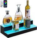 VEVOR LED Lighted Liquor Bottle Display, 2 Tiers 20 Inches Whiskey Rack, Supports USB, Illuminated Home Bar Shelf with RF Remote & App Control, 9 Static Colors, Acrylic Lighted Shelf for 10 Bottles