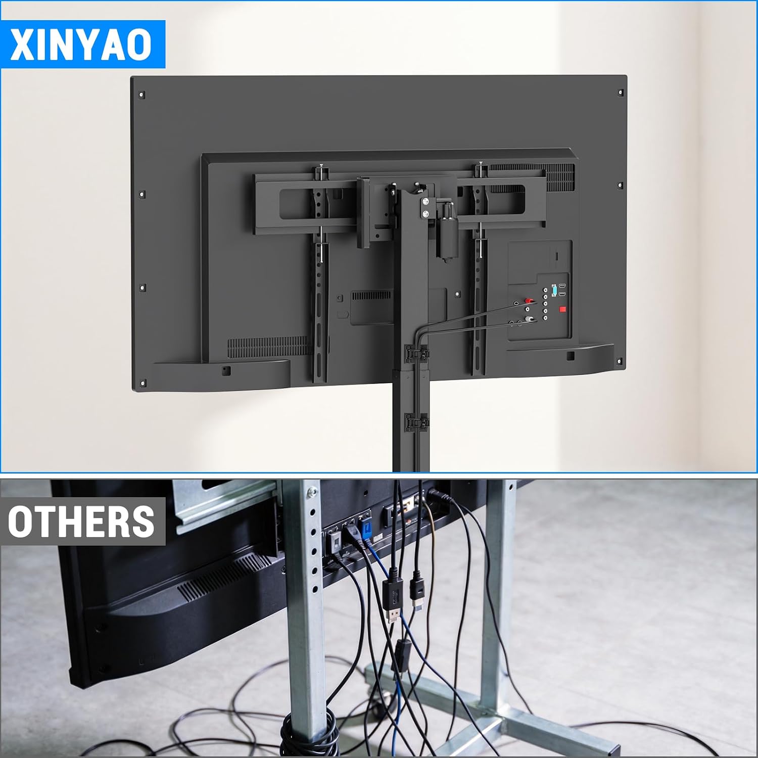 XINYAO Motorized Table Top TV Stand for 32-70 inch Universal TVs, Electric Height Adjustable Desk Monitor Lift Mount with Tempered Glass Base, Holds up to 90lbs, Max VESA 600x400mm