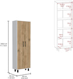 23.6" D*11.8" W*70.9" H White Corner Kitchen Pantry, 5 Adjustable Shelves & Metal Handles, Natural Wood Double Door, Freestanding Storage Cabinet, Modern, for Living Room, Dining Room